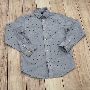 TOMMY HILFIGER big boys Blue Patterned long sleeve Shirt/size 12